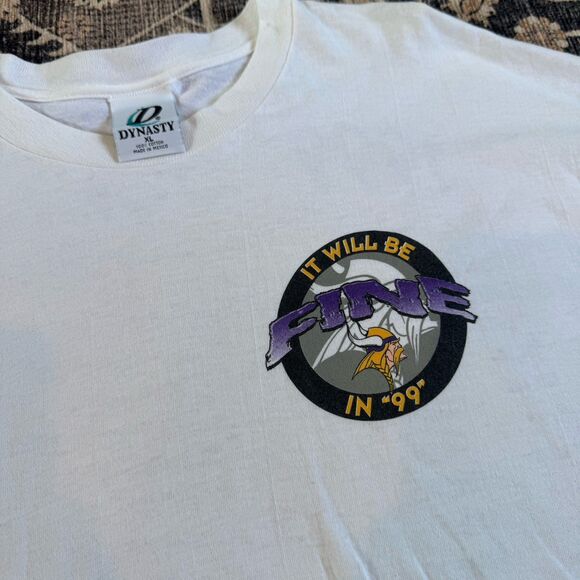 Vintage 1999 “Fine in 99” Vikings NFL Schedule White T Shirt XL - Picture 1 of 4
